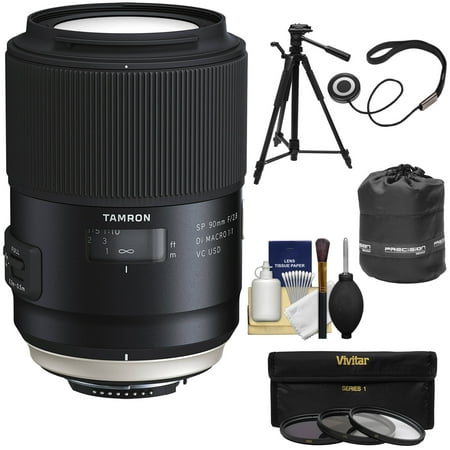 Tamron SP 90mm f/2.8 Di VC USD Macro 1:1 Lens + 3 Filters + Pouch + Tripod Kit for Nikon D3300, D5300, D5500, D7100, D7200, D500, D610, D750, D810,