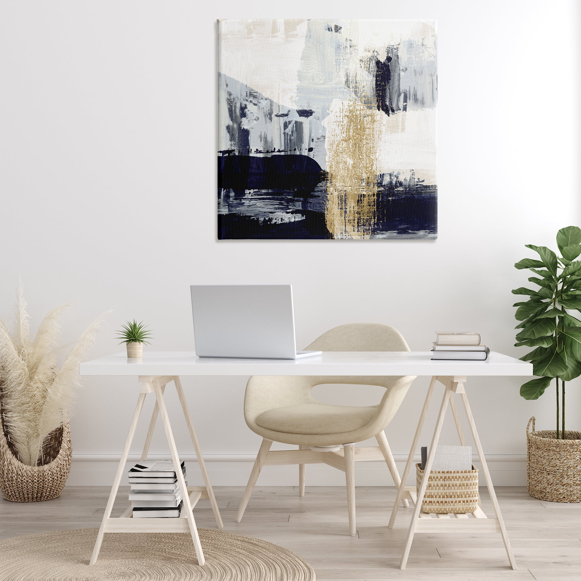 Stupell Industries Gold Paint Stroke Abstract Abstract Painting Gallery Wrapped Canvas Art Print Wall Art, 36 x 36