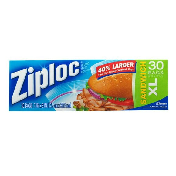 Ziploc Sandwich Bags, X-Large, 30-Count (Pack of 12)