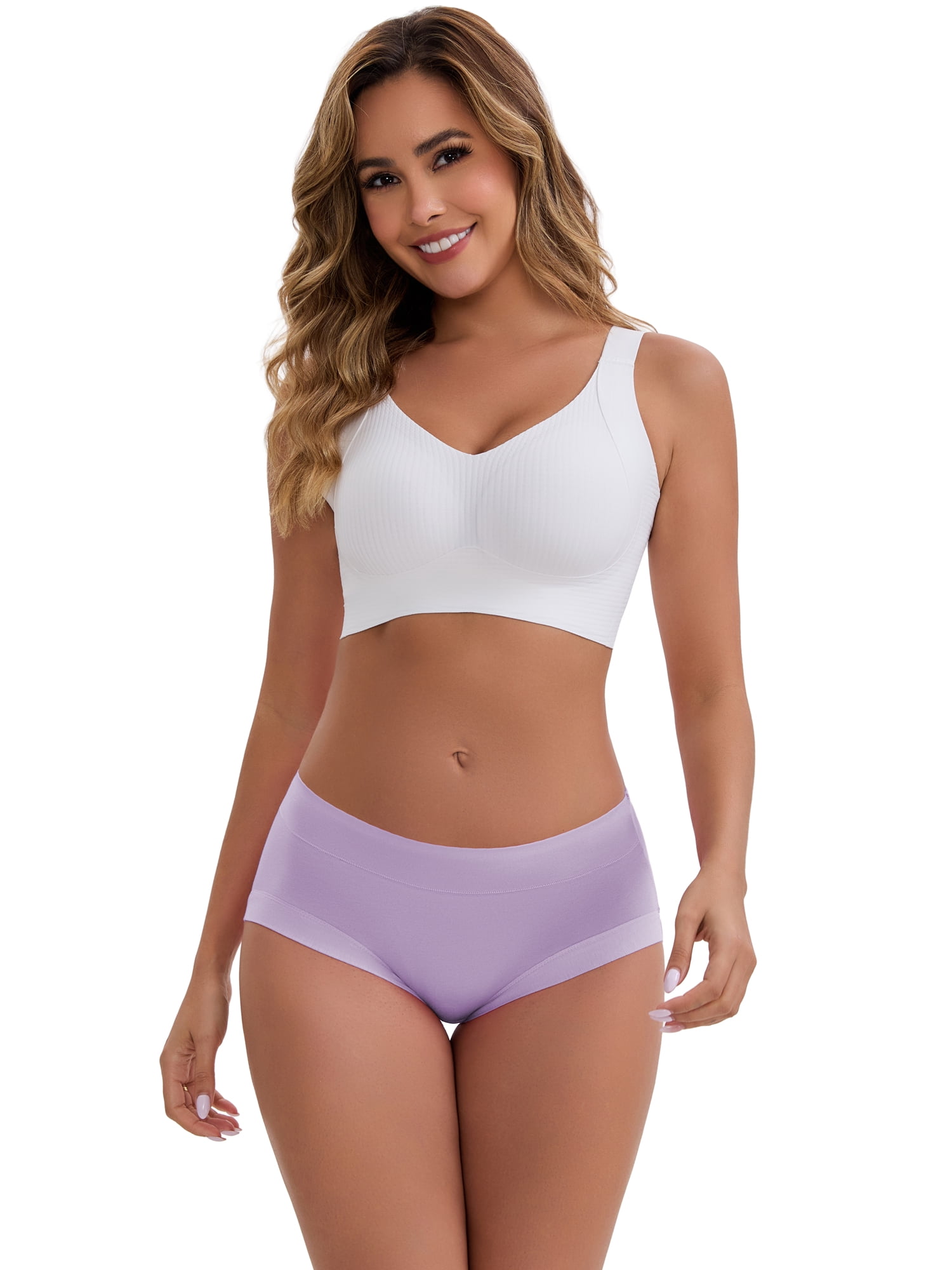 DARING DIVA Women's Plus Mid-Waisted Underwear Briefs 2 Pcs XL Pink, Light Purple
