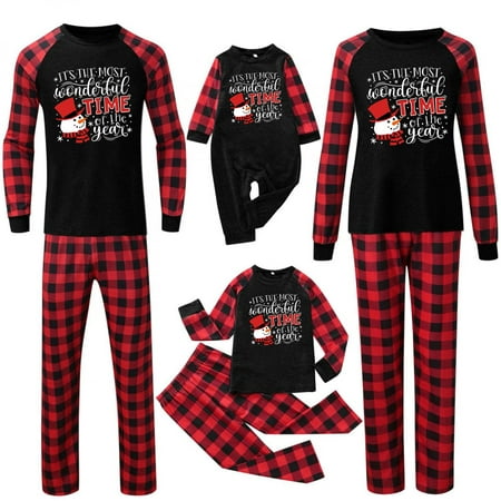 

Herrnalise Christmas Pajamas For Family Parent-child Attire Christmas Suits Patchwork Plaid Printed Homewear Round Neck Long Sleeve Pajamas Two-piece Kids Sets Matching Christmas Pjs For Family