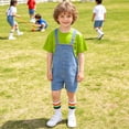 thumbnail image 4 of LRen Overalls for Girls Size 10-12 Summer Denim Shortsalls+ Solid Color Top+Socks 3Piece Set Loose Fit Cotton Daily Wear Stretchy Denim Rompers With Pockets, 4 of 6