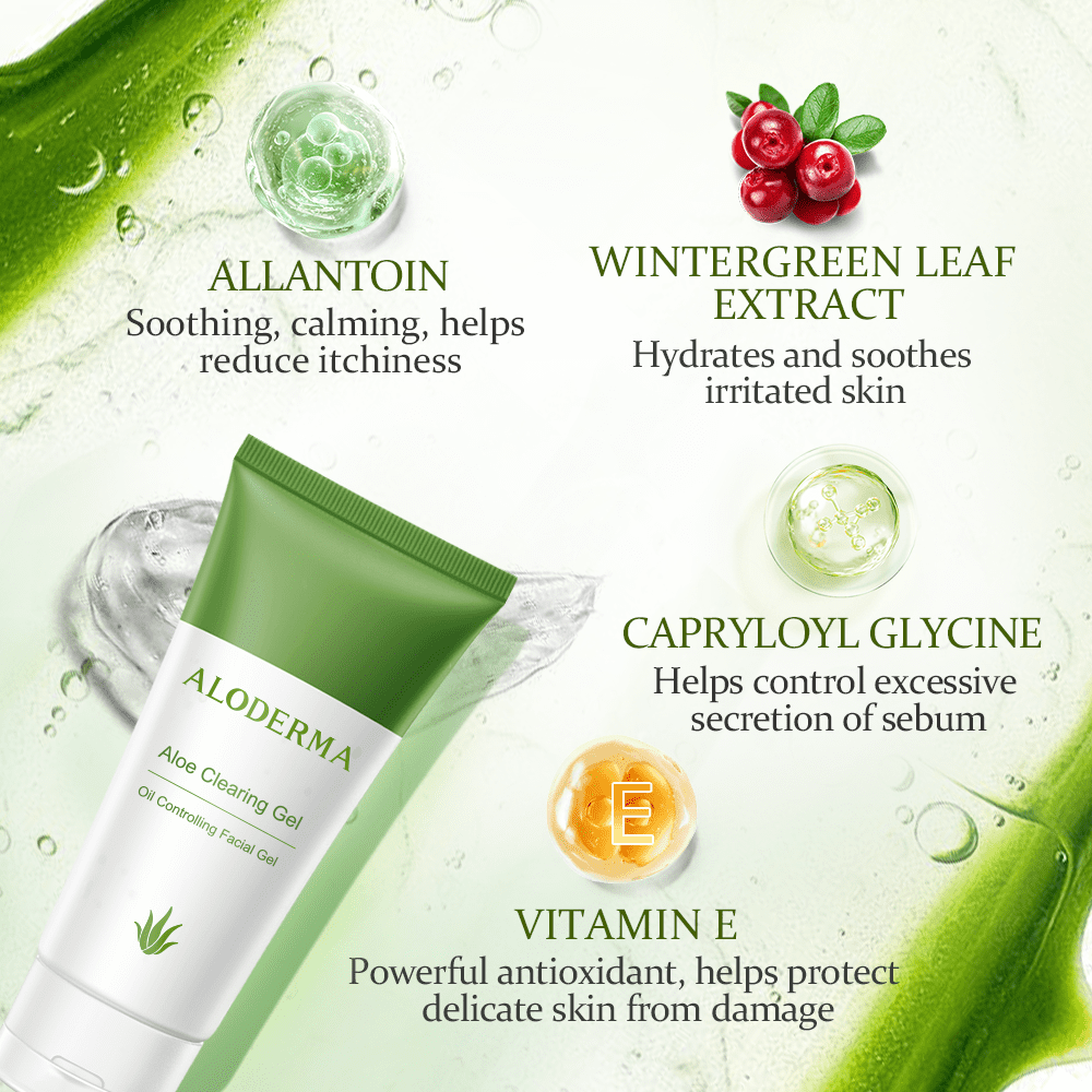 Aloderma Skin Clearing Aloe Gel 3-Pack for Acne & Blemish Prone Skin, 91% Organic Aloe Vera made within 12 Hours of Harvest + Witch Hazel, Purslane, & Sugar Kelp, Non-Drying (80g, 2.8 oz)
