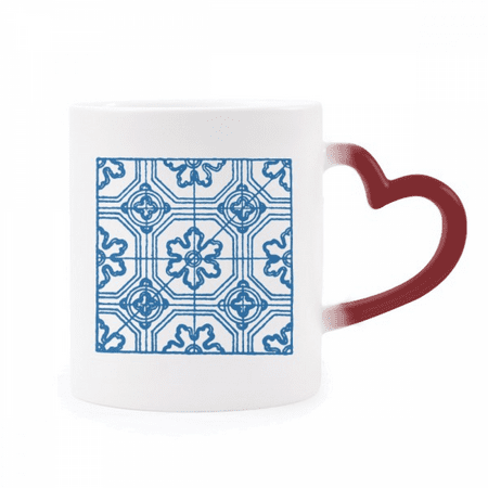

Talavera Blue Pattern Flower Ilustration Heat Sensitive Mug Red Color Changing Stoneware Cup