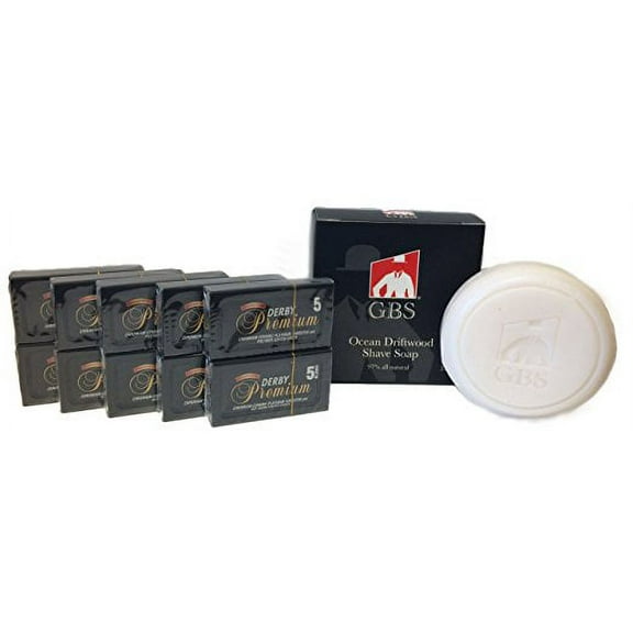 Derby 50 Pack Premium Super Stainless Double Edge Blades comes with GBS Ocean Driftwood 97% All Natural Shave Soap