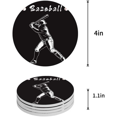 

KXMDXA A Man Playing Baseball Black Set of 6 Round Coaster for Drinks Absorbent Ceramic Stone Coasters Cup Mat with Cork Base for Home Kitchen Room Coffee Table Bar Decor
