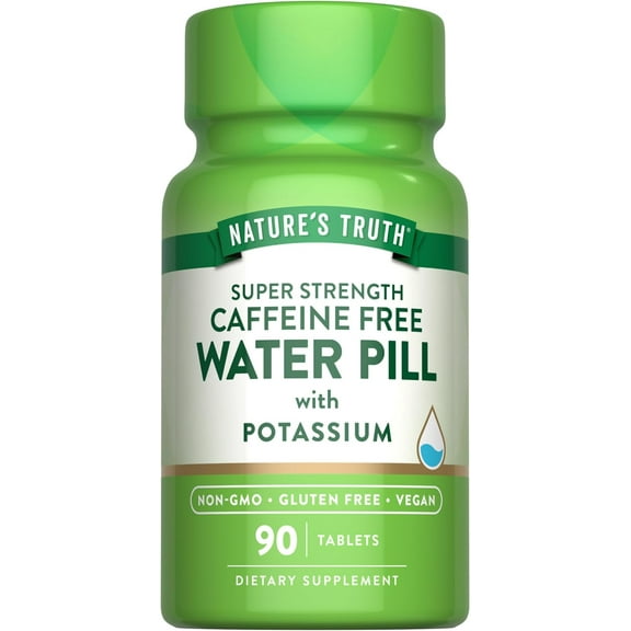 Super Strength Water Pill with Potassium | 90 Tablets | Caffeine Free | by Nature's Truth