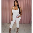 thumbnail image 4 of Women‘s 2 Piece Shorts Outfit, Halter Backless Crop Top & Bodycon Flared Pants, Club Party Set, 4 of 6