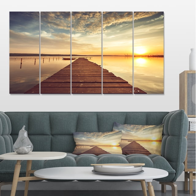 Sea Pier under Beautiful Cloudscape - Modern Canvas Art Print