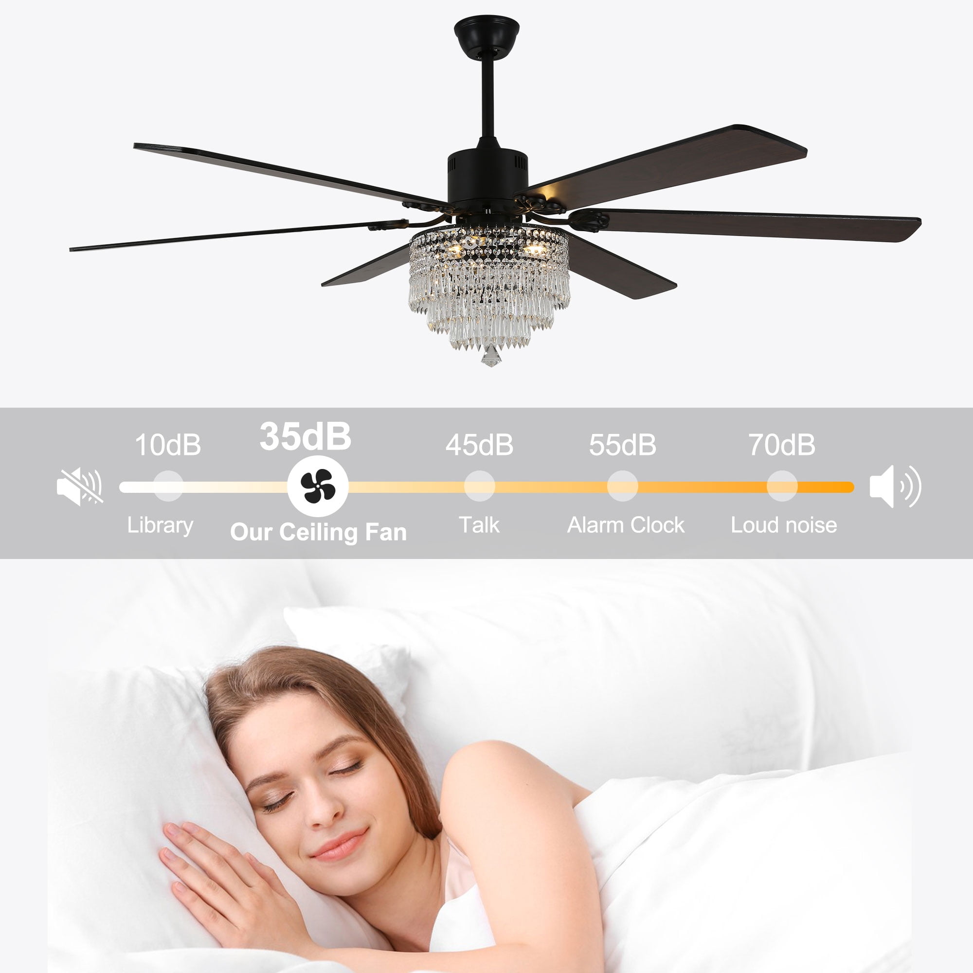 Chords Attic 65" 6-Blade Reversible Ceiling Fan with Lights and Remote Control, 6-Speed, Timer Setting Quiet DC Motor