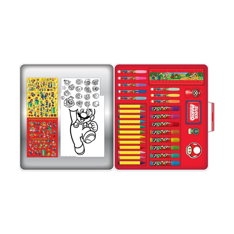 Super Mario Kids Art Kit with Carrying Tin Gel Pens Markers Stickers 500, Size: 12 inch x 10.75 inch x 1.65 inch, 710637MB