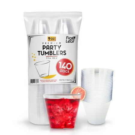 Old Fashion Beverage Glass - (140 Pack) Premium Hard Plastic 9 OZ Party Cups l Old Fashioned Tumblers 9-Ounce l Crystal Clear Sturdy Disposable Tumbler Glasses Reusable Durable Cup l Top Choice for Catering Wedding Birthday Event