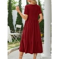 thumbnail image 2 of Fancyglim Womens Long Dress Short Sleeve Crew Neck Flowy Tiered Dresses Burgundy 2XL, 2 of 4