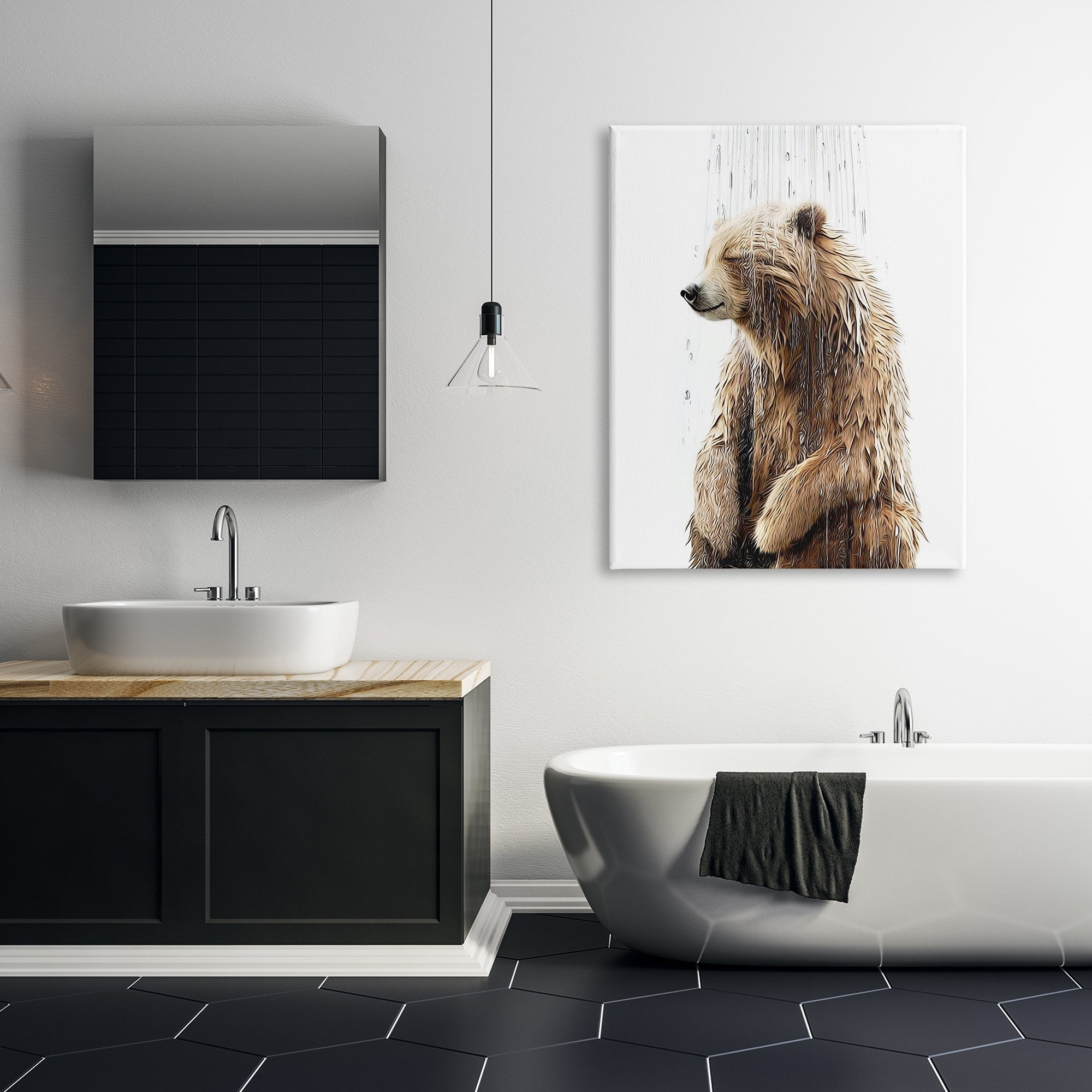 Stupell Industries Bear Shower Splash Animals & Insects Painting Gallery Wrapped Canvas Art Print Wall Art, 36 x 48