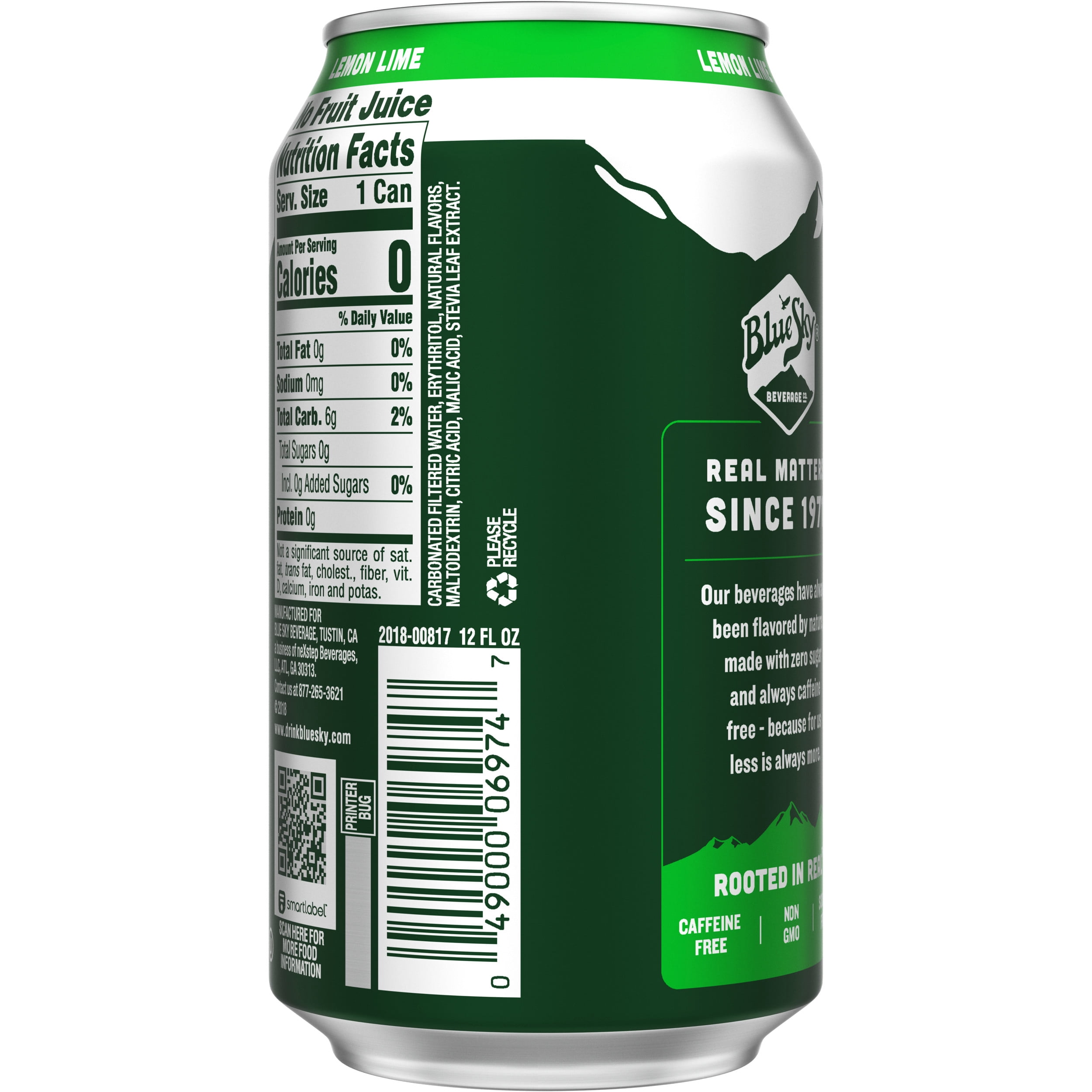 Blue Sky Zero Lemon Lime Soda Soft Drink, 12 fl oz