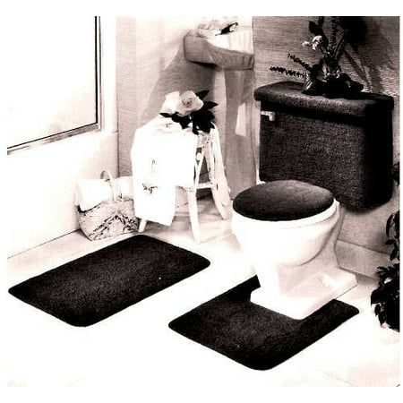 5 piece bath rug, contour, lid, tank lid & tank cover set, black