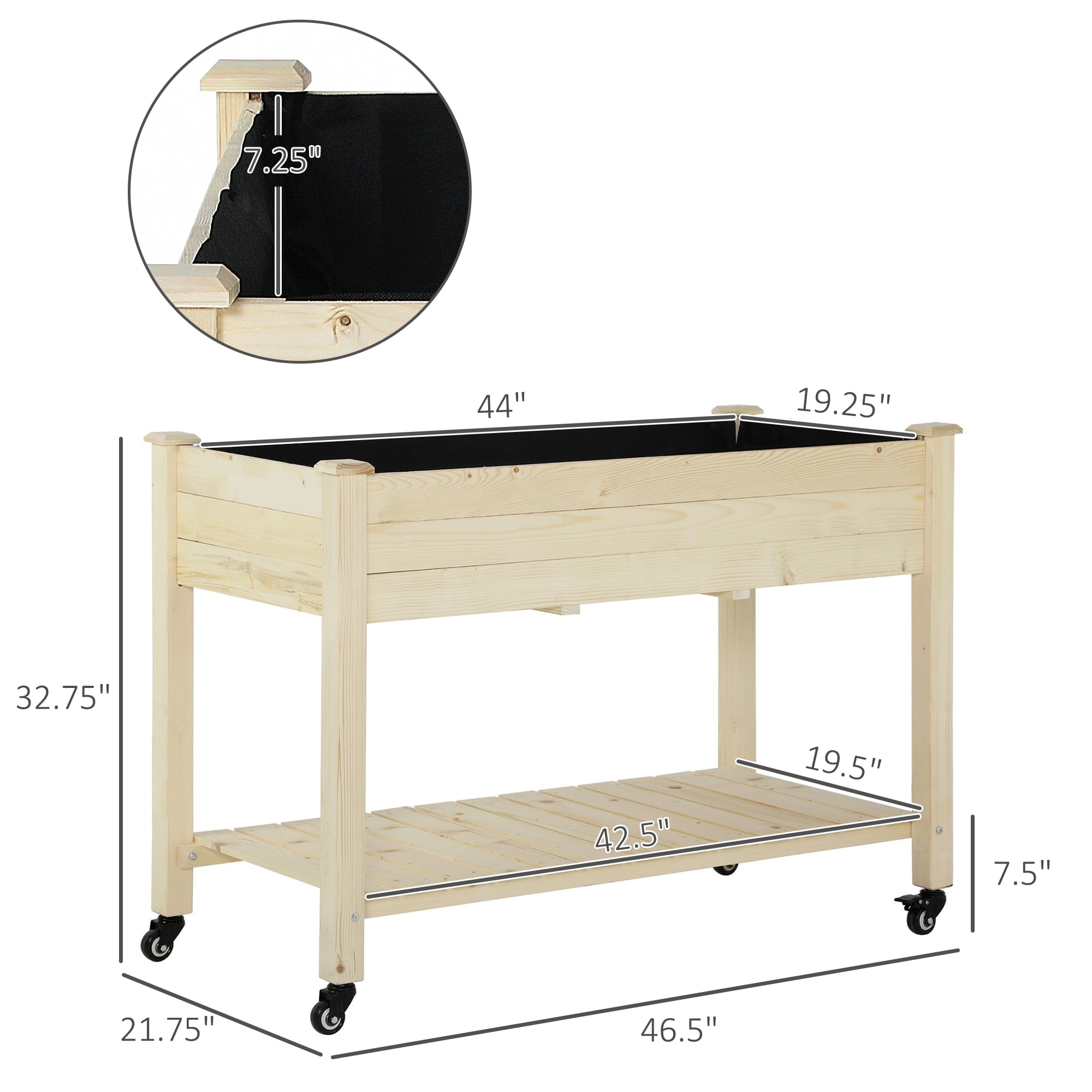 Outsunny 47" x 21" Raised Garden Bed, Elevated Wooden Planter Box, Natural