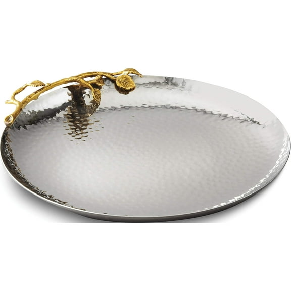 Fashion Stainless Steel Golden Vine Hmmrd Round Tray (10.75 X 10.75) Made In India gm14121