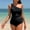 Black, variant on Hvot&aat Women Mesh One Piece Swimsuit Tummy Control One Shoulder Bathing Suit Solid Color Mesh Cutout Swimwear