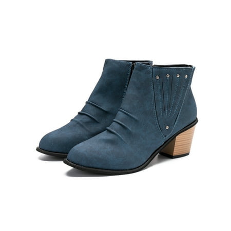 

Women s Ankle Boots Fashion Stacked Heel Booties Shoes Blue 8.5