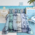 thumbnail image 2 of Manfei Vintage Lighthouse Ship Rudder Anchor Queen Comforter Set for Kids Boys and Girls, Nautical Print Bedding Comforter Set, Gray Reversible 3-Piece, 1 Comforter and 2 Pillowcases, 2 of 6