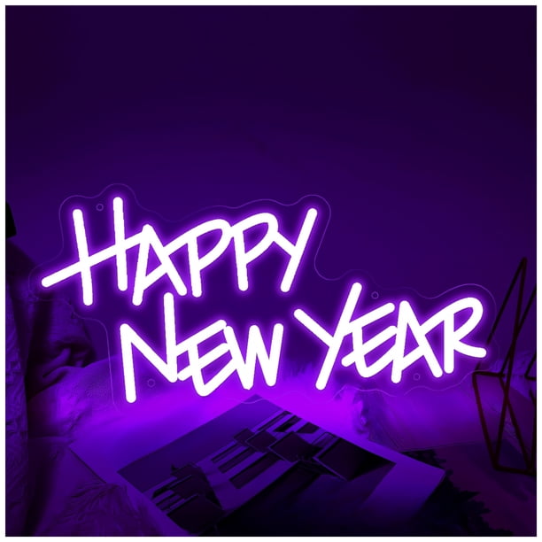 Feliz Año Nuevo Letrero De Neón Luces Regulables Decoración Alimentada Por USB Para Reuniones En El Hogar 20cm/7.87in×40cm/15.75in