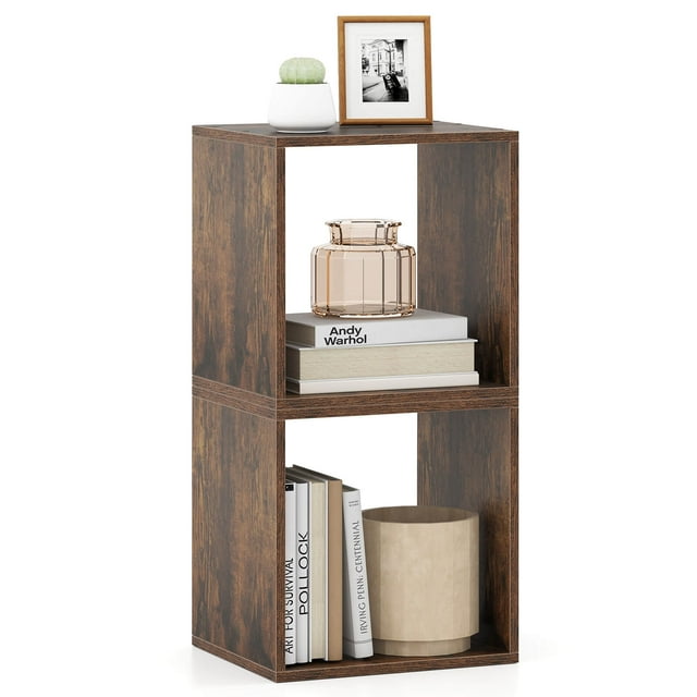 Costway 2 PCS Stackable Storage Cube Free-standing Storage Organizer Bookcase for Bedroom Brown