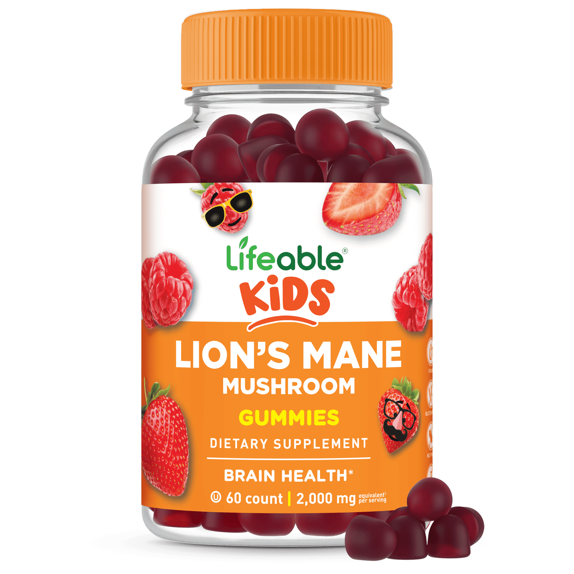 Lifeable Lions Mane Gummies for Kids | Great Tasting Lions Mane for Children | Vegan, Kosher, Non-GMO Kids Mushroom Gummies | Brain Support | 60 Count