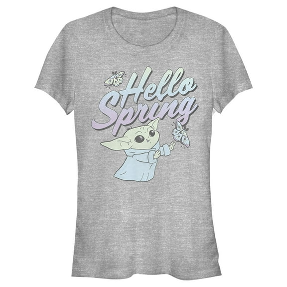 Junior's Star Wars: The Mandalorian Grogu Hello Spring  Graphic Tee Athletic Heather 2X Large