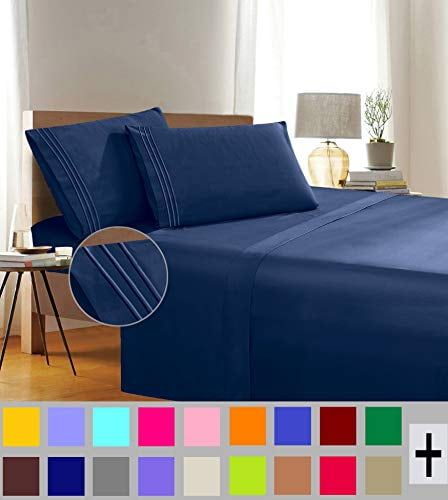 Navy Blue Queen Elegant Comfort Luxury 4-Piece Bed Sheet Set 1500 Thread Count Egyptian Quality Wrinkle,Fade and Stain Resistant Deep Pocket HypoAllergenic
