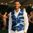 thumbnail image 4 of Yuyamidu Blue Camo Mens Suit Vest Slim Fit V-Neck 3-Pocket Camouflage Waistcoat Dress Formal Business Tuxedo Wedding Party, Size 2XL, 4 of 7