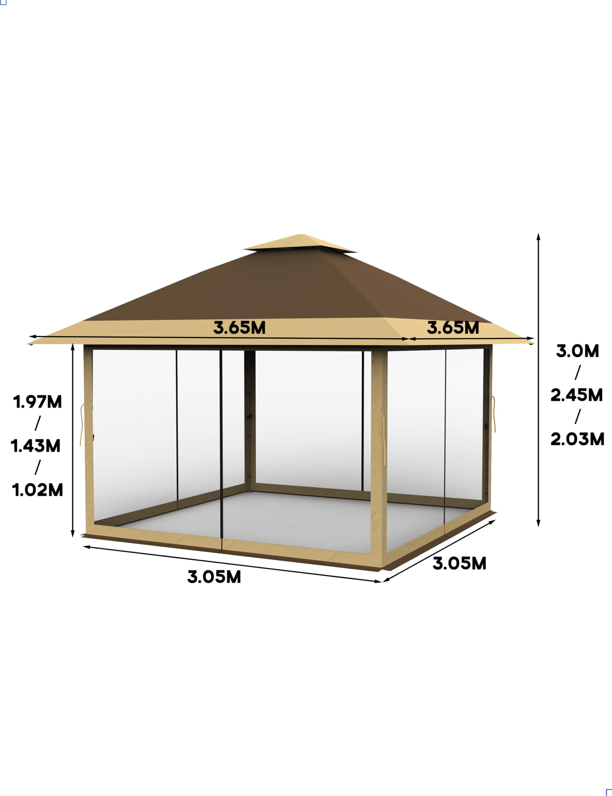 Riedhoff 12'x12' Pop up Gazebo,Outdoor Canopy Shelter with 4 Stanbags for Garden,Khaki