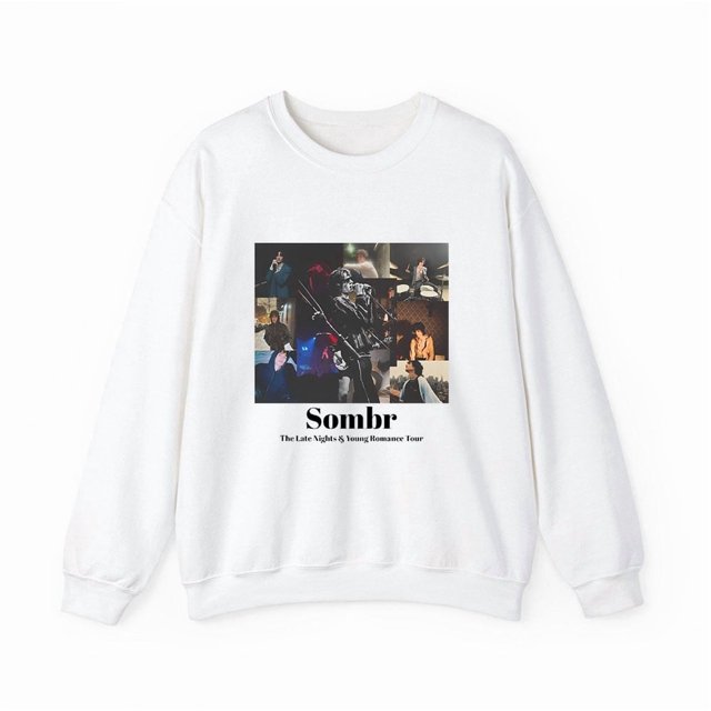 Sombr Merch The Late Nights & Young Romance Tour Chandail Molletonné à Col Rond Unisexe Hommes Femmes Manches Longues