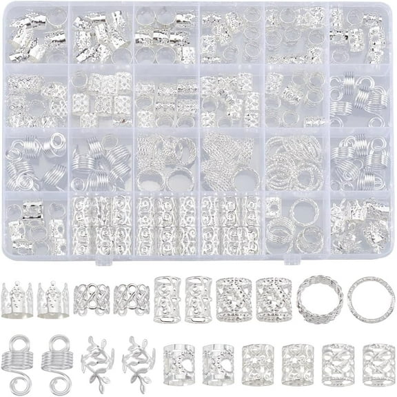 1 Box 220Pcs 11 Styles Silver Dreadlock Accessories Hair Braid Rings Locs Charms Metal Braids Cuffs Clips Hoops Party Holiday Styling Tool Loc Jewelry for Hair Dreadlocks Decoration Supplies 1set