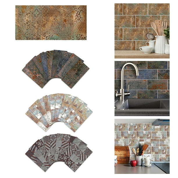 Gwong Decoración hogareña 9pcs Flower Geométrica Impresión impermeable Pegatina de azulejo DIY Decoración de la pared del piso del hogar Gwong 21049401