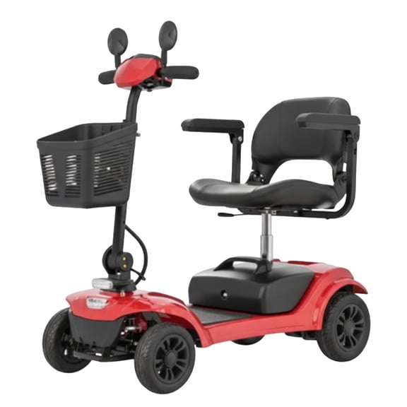 Yardmaster 4-Wheel Mobility Scooter for Seniors, Foldable All-Terrain Electric Scooter with 360° Swivel Seat, Removable Basket, 12.5-Mile Range & 5 MPH Max Speed,Portable Design – Red