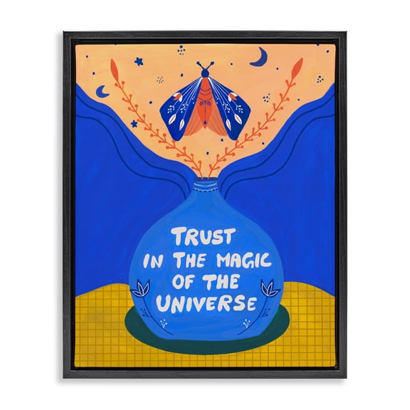 Trust In Magic Of Universe Black Framed Floater Canvas Wall Art, design by Nabeela Rumi