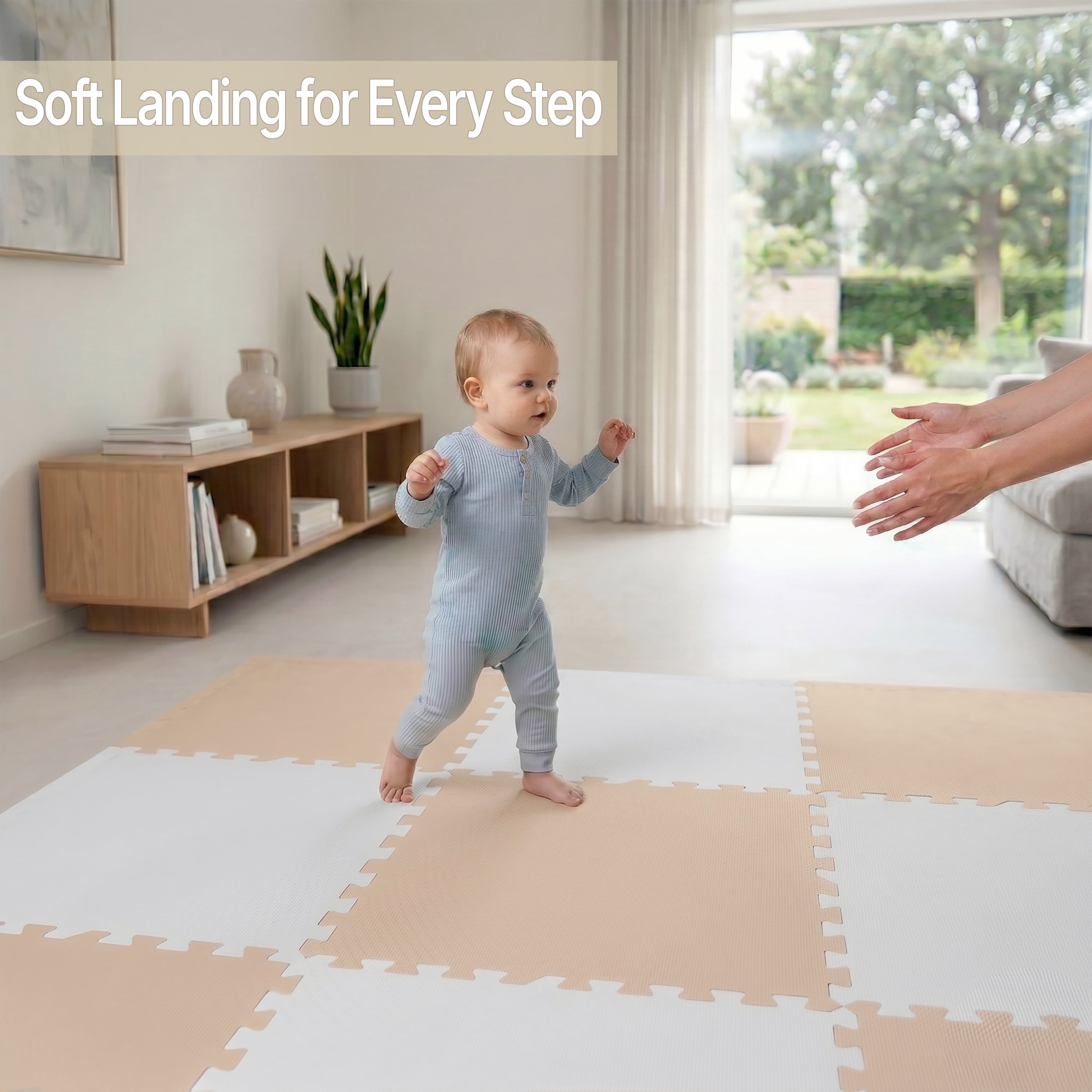 FlooringInc's Rainbow & Natural Harmony Playmat - Kid Safe Foam Floor Tiles with Removable Edges - 2'x2', 1/2" Thick (Moonbeam, 6 Tile Pack)
