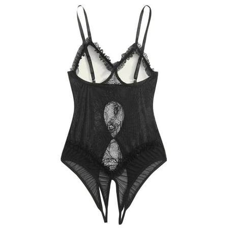 Women s Lingerie Lace Plus Size Teddy Solid Bodysuit Sleepwear Underwear Women