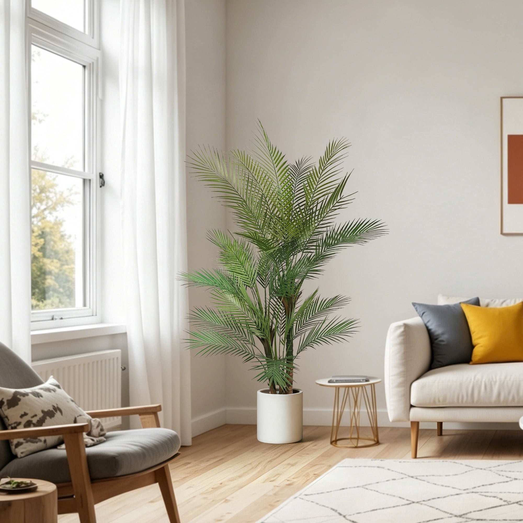 OLIVIVI Artificial Palm Tree 5FT Tall Faux Plant for Home Office Decor Indoor Outdoor Fake Lifelike Potted Plant with Wood Branches 1 pack Review