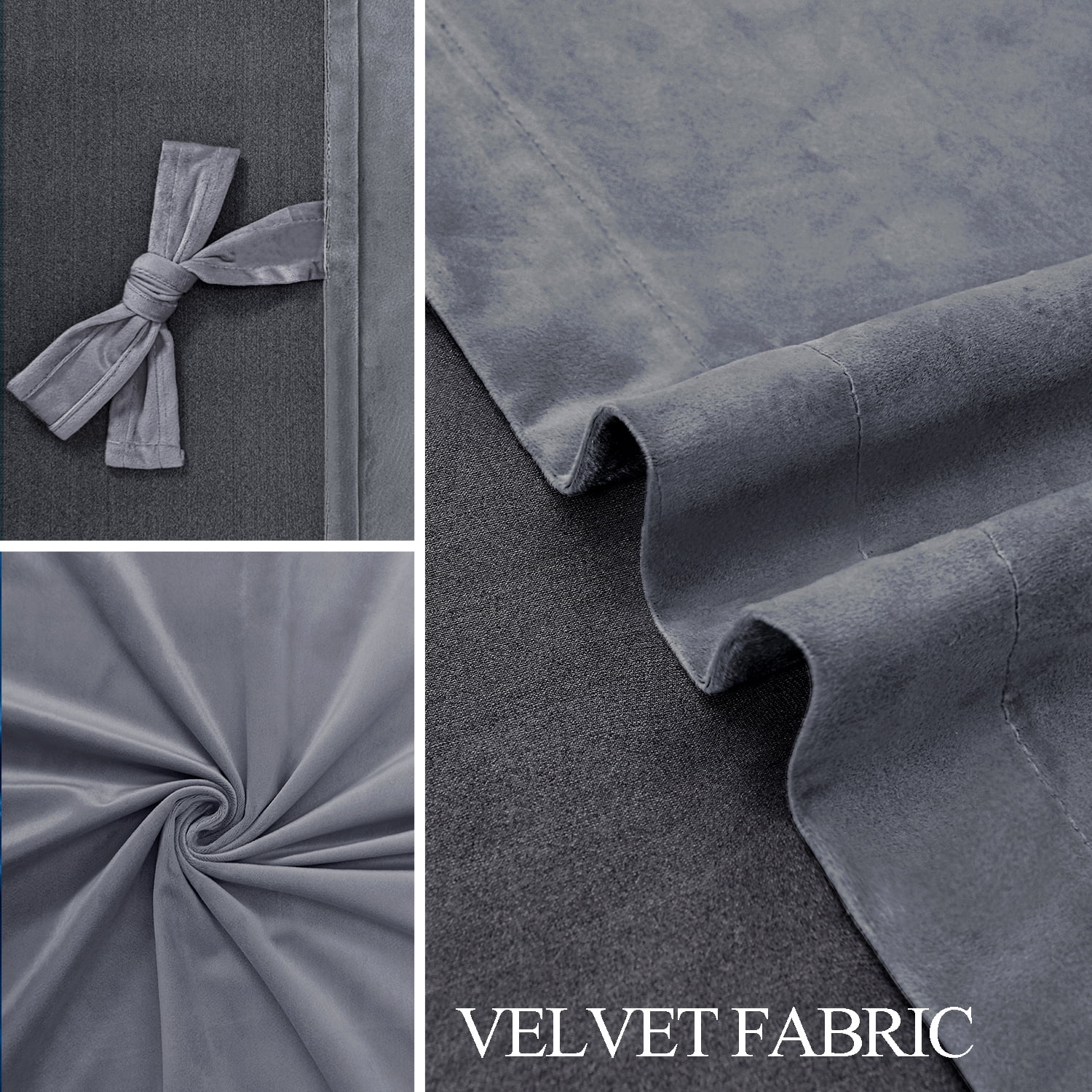 JIUZHEN Super Soft Grey Velvet Curtains 120 inch, Room Darkening Smooth Hand-Feeling Durable Curtains Thermal Insulated Privacy Protection for Parlor Living Room/Bedroom, 2 Panel with Tiebacks