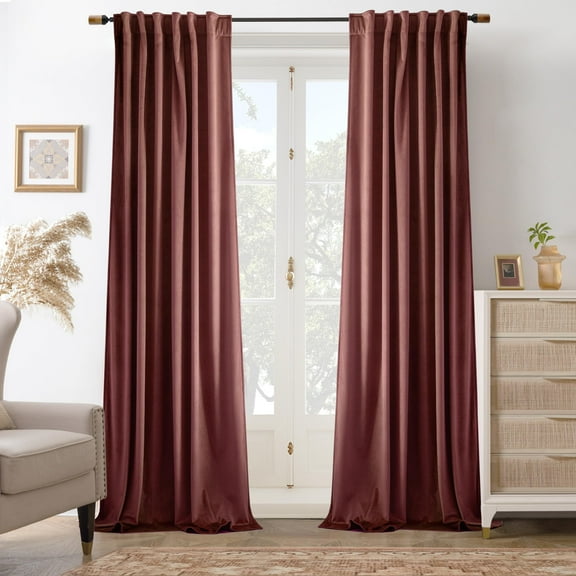 DriftAway Velvet Blackout Curtains Rose Room Darkening Curtains 102 Inches Long 2 Panel Set Super Soft luxury Thermal Insulated Drapes for living room Back Tab and Rod Pocket Dusty Rose 52 inch wide