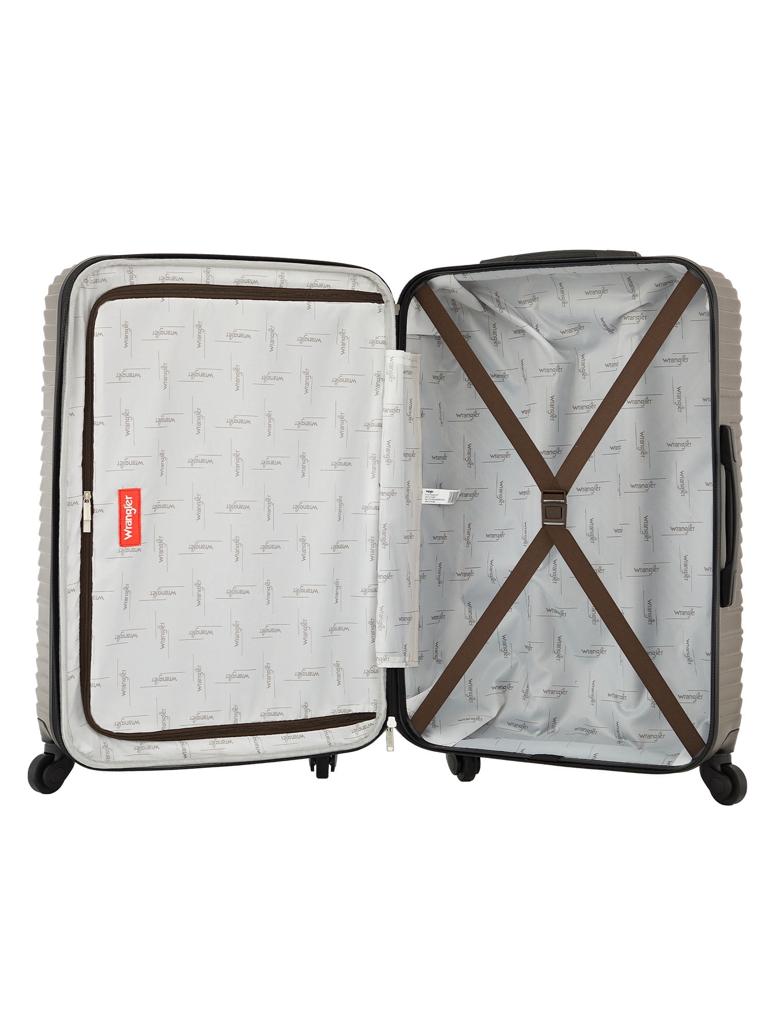 Wrangler 4 Piece Expandable Hardside Spinner Luggage Set with Packing Cubes, Brown