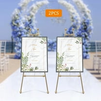 Peakora Two-Piece Set Gold Floor Easel Stands 46.46in Tall Large Metal Wedding Easel Stand with Adjustable Hooks Portable Floor Decorations Display Easel Stand