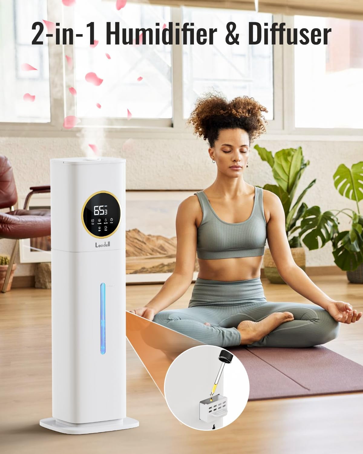 Humidifiers for Bedroom, 2.1Gal/8L Humidifier large room with Essential Oil Diffuser, Night Light, Top Fill Whole House Cool Mist Humidifiers for Plants Baby Kids Adults Greenhouse(White)
