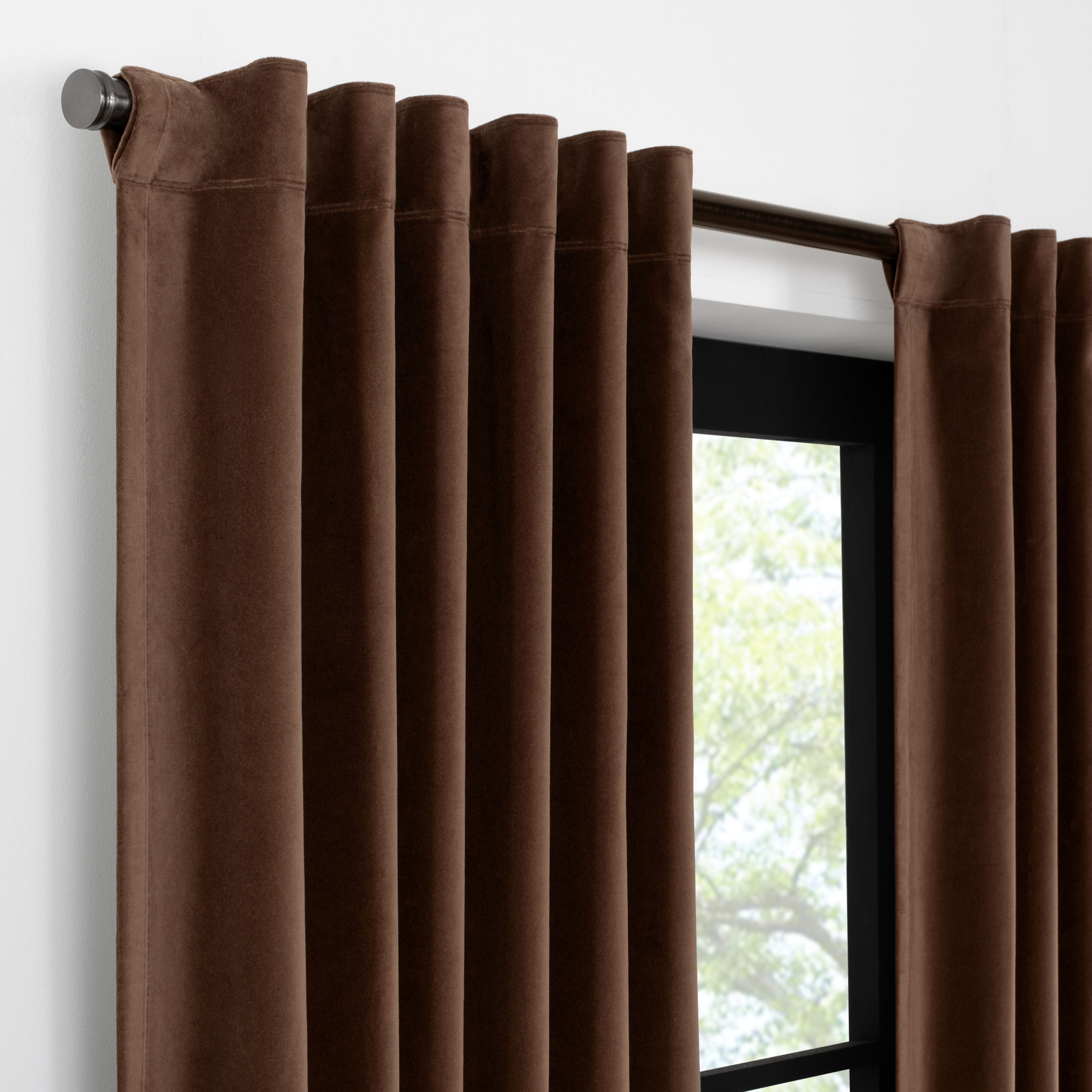 Eclipse Luxury Cotton Velvet, 100% Blackout, Rod Pocket, Single Curtain Panel, 50"x84", Chocolate