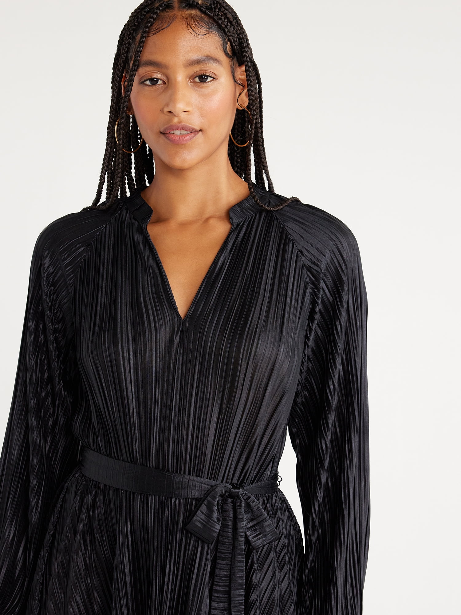 Scoop Women's Long Sleeve Plisse Midi Dress with Handkerchief Hem, Sizes  XS-XXL - Walmart.com