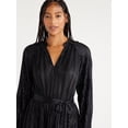 thumbnail image 4 of Scoop Women's Long Sleeve Plisse Midi Dress with Handkerchief Hem, Sizes XS-XXL, 4 of 5