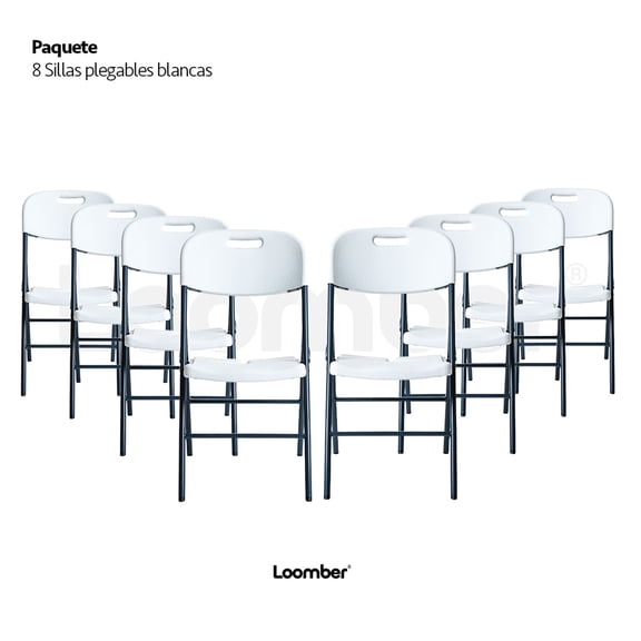Sillas Plegables de Plástico Blancas  Set 8 Piezas LOOMBER para Patio Exterior