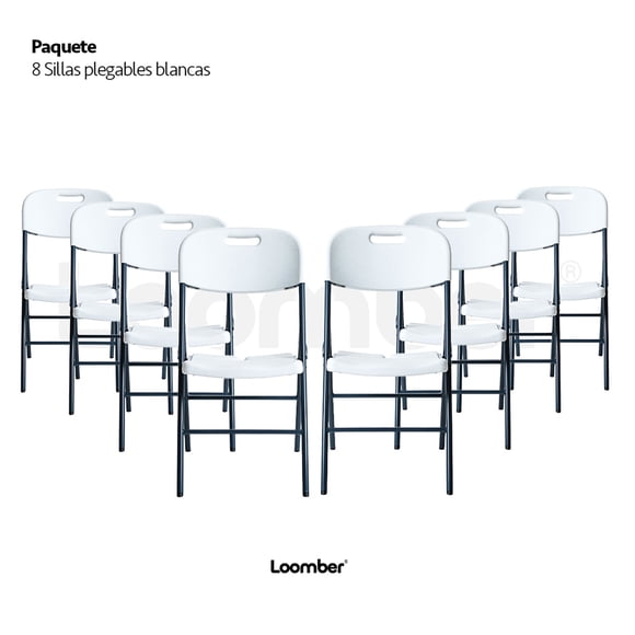 Sillas Plegables de Plástico Blancas Set 8 Piezas LOOMBER para Patio Exterior
